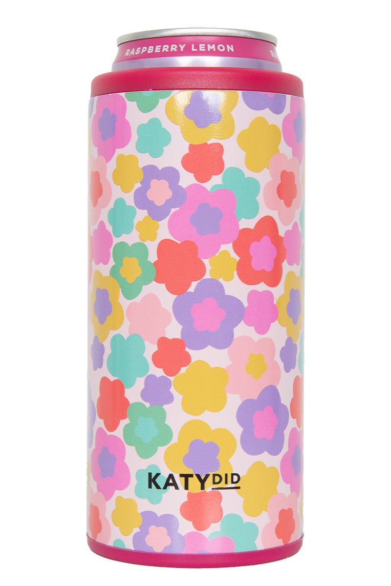 Groovy Multicolored Flowers Slim Can Cooler