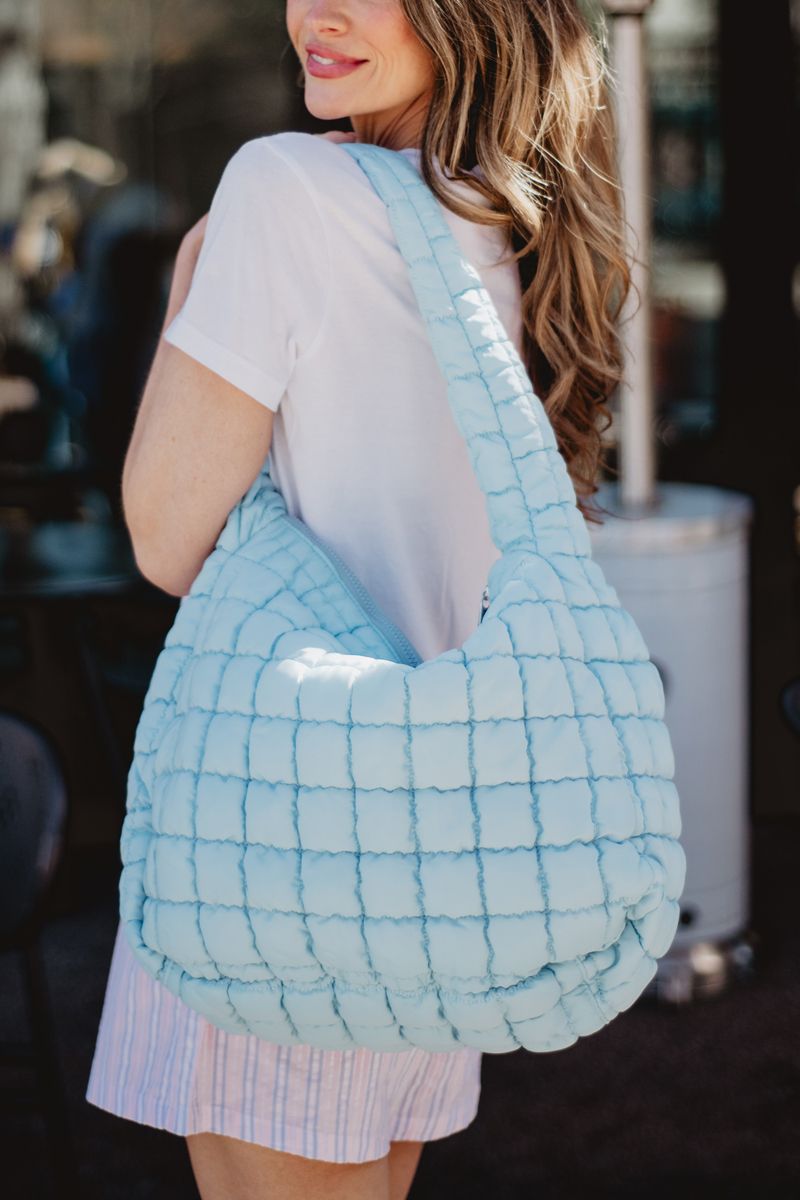 Light Blue Wholesale Puffer Quilted Tote Bag