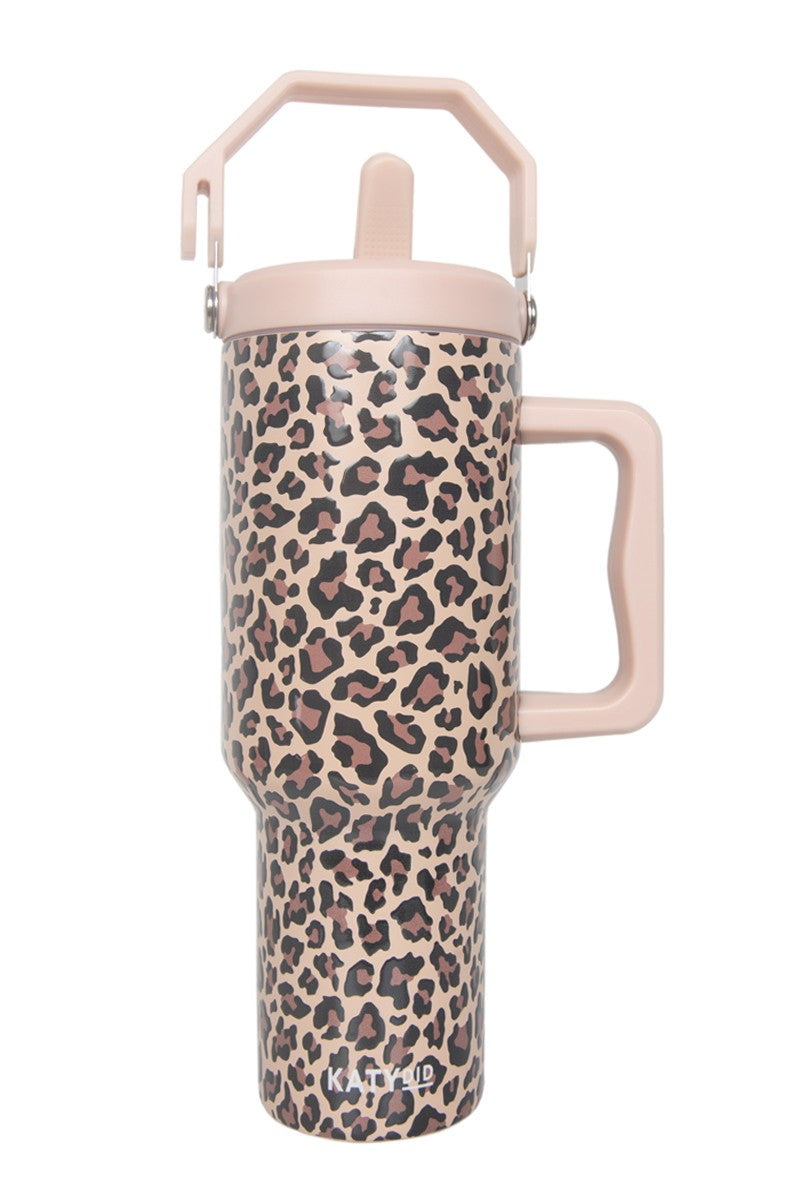 Brown Leopard Wholesale Tumbler with Lid Handle