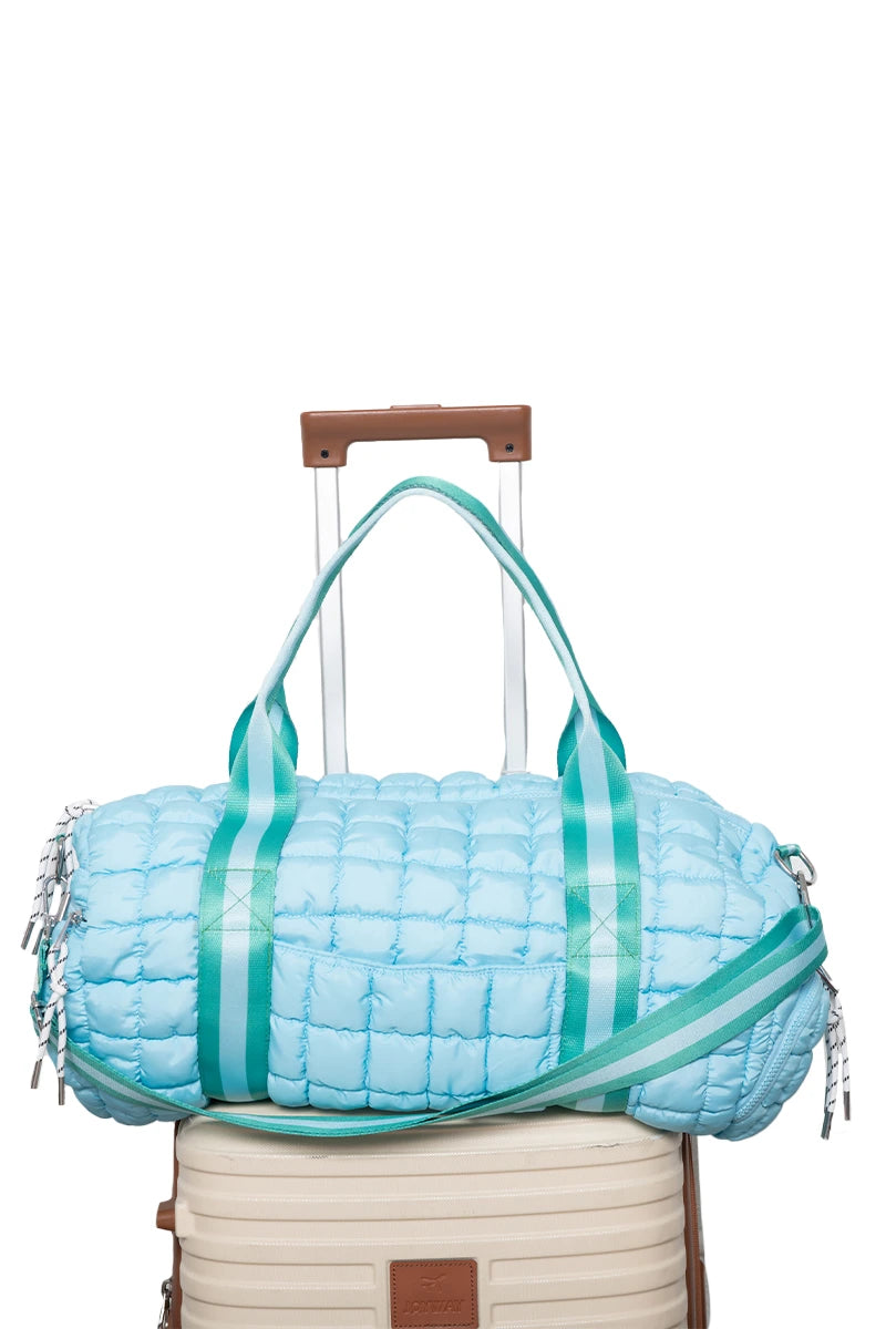 Light Blue Two Toned Wholesale Quilted Duffel Bag