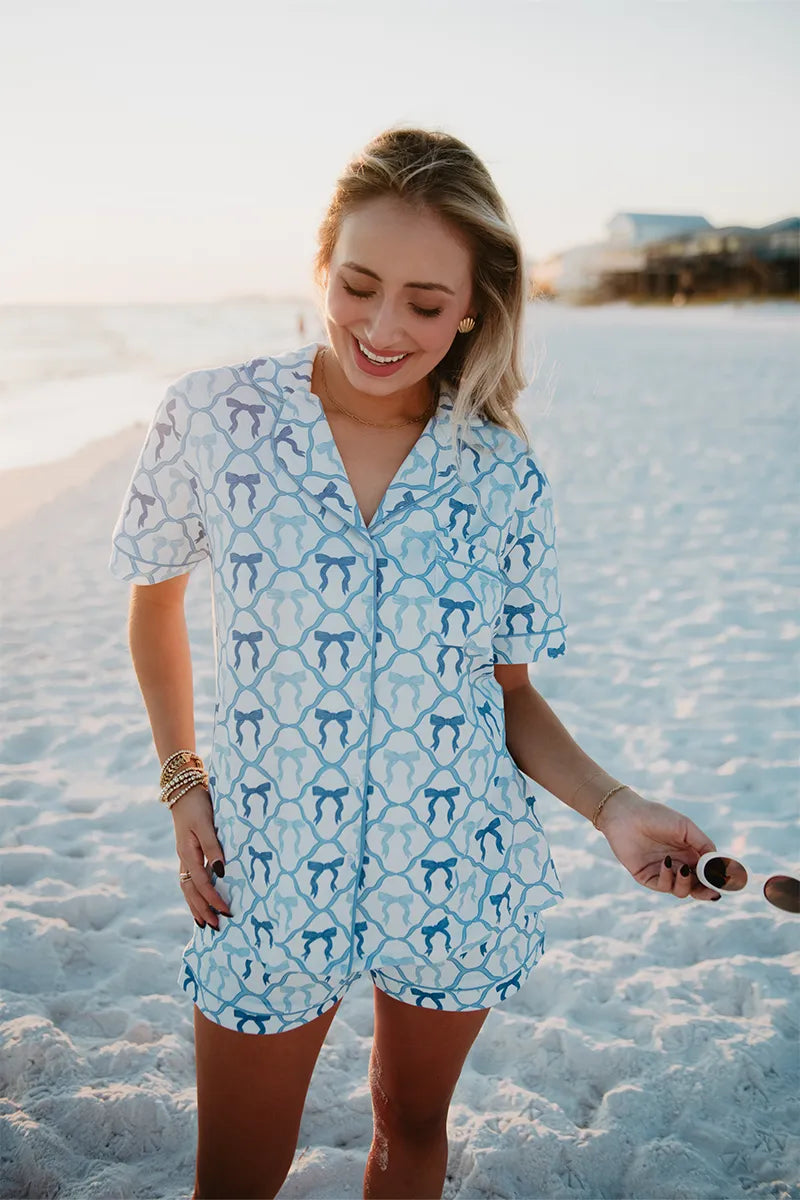 Light Blue Mini Bow Wholesale Pajamas Womens