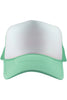 A white and green trucker hat