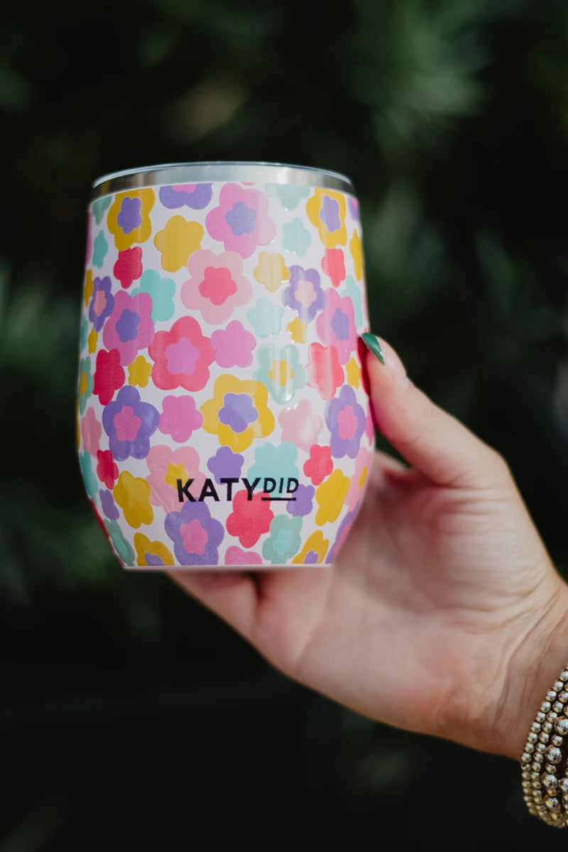 Groovy Multicolored Flowers Wholesale Wine Tumbler Cup