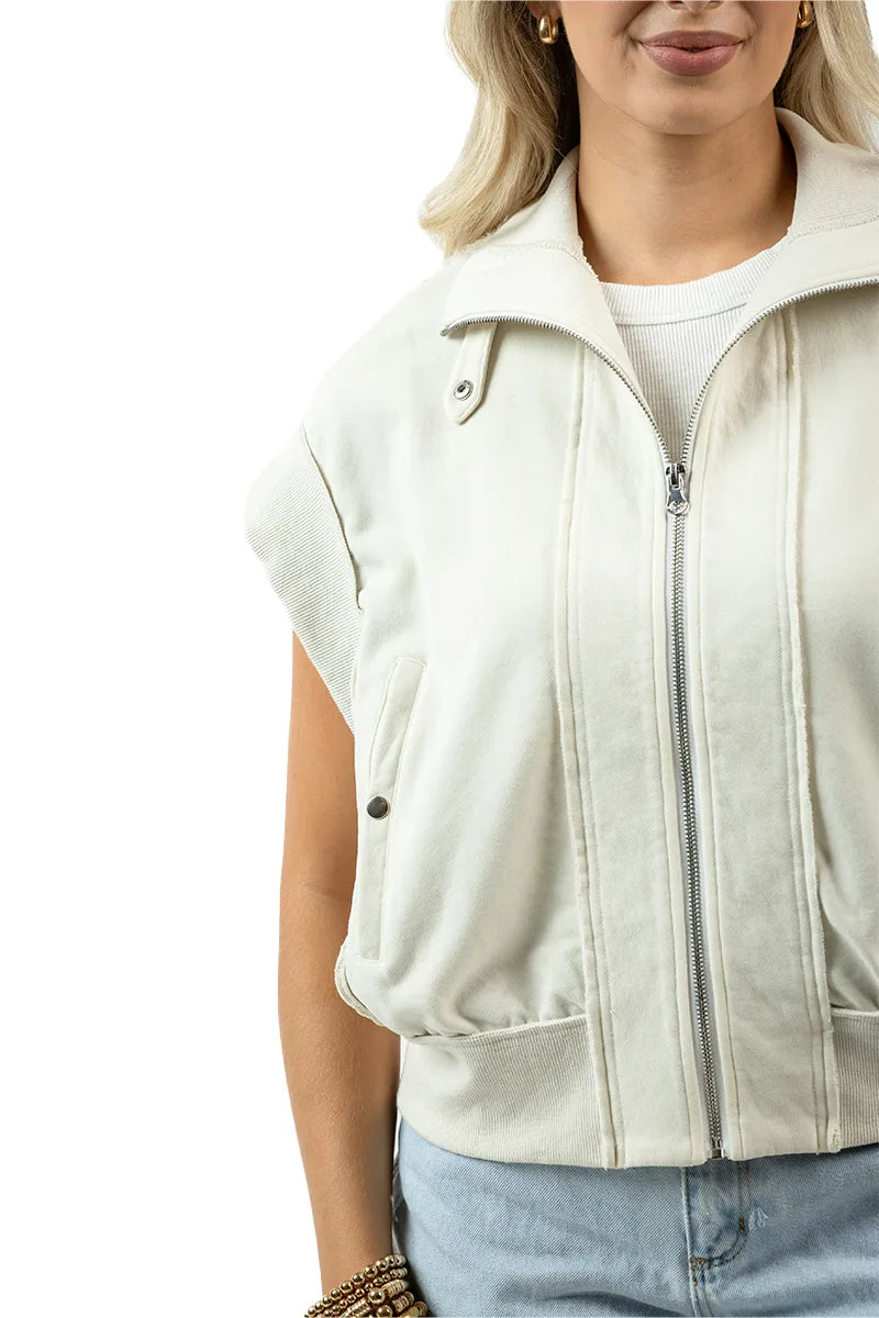 Cream Cropped Denim Wholesale Utility Vest