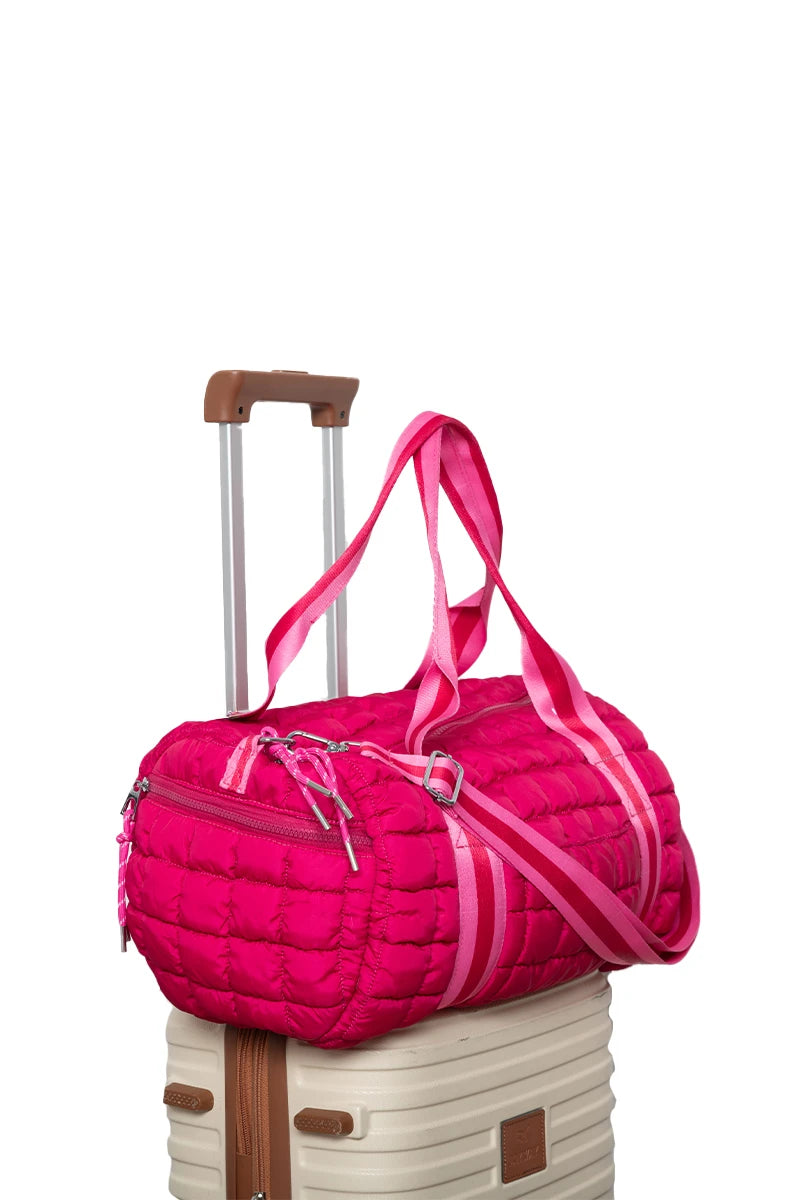 Hot Pink Striped Wholesale Quilted Duffel Bag