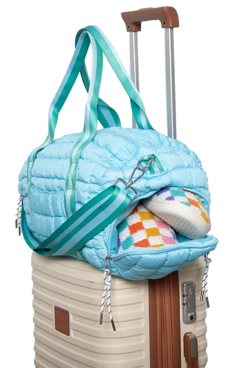 Light Blue Two Toned Wholesale Quilted Duffel Bag