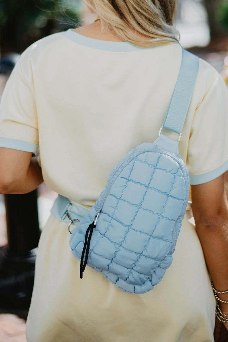 Light Blue Wholesale Quilted Sling Bag