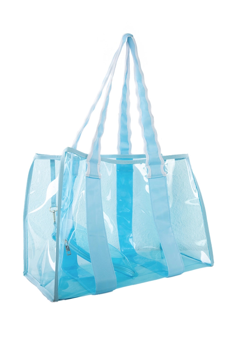 Light Blue Jelly Tote Wholesale with Scalloped Handle