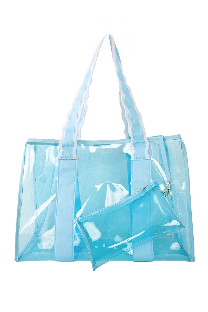 Light Blue Jelly Tote Wholesale with Scalloped Handle
