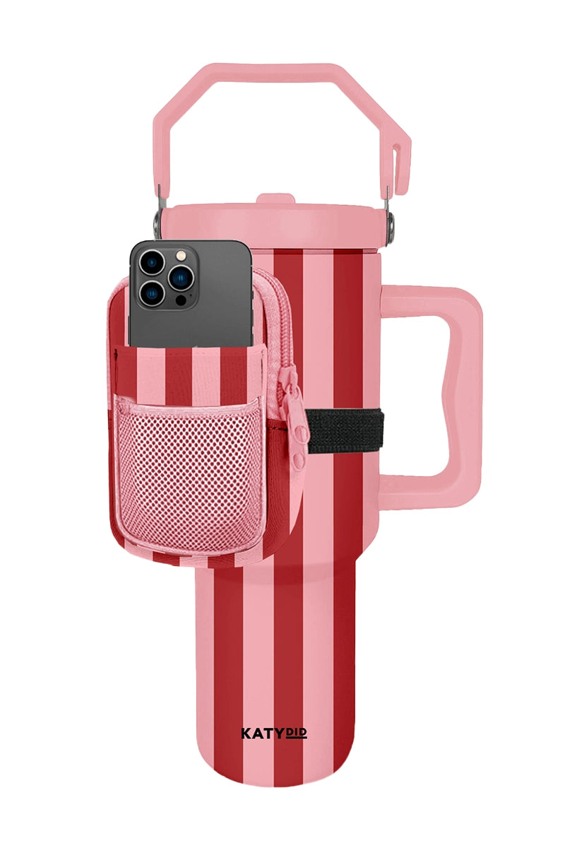 Pink and Wine Striped Wholesale Tumbler Pouch Bag