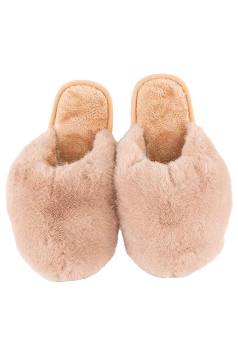Tan Faux Fur Jumbo Slippers Wholesale