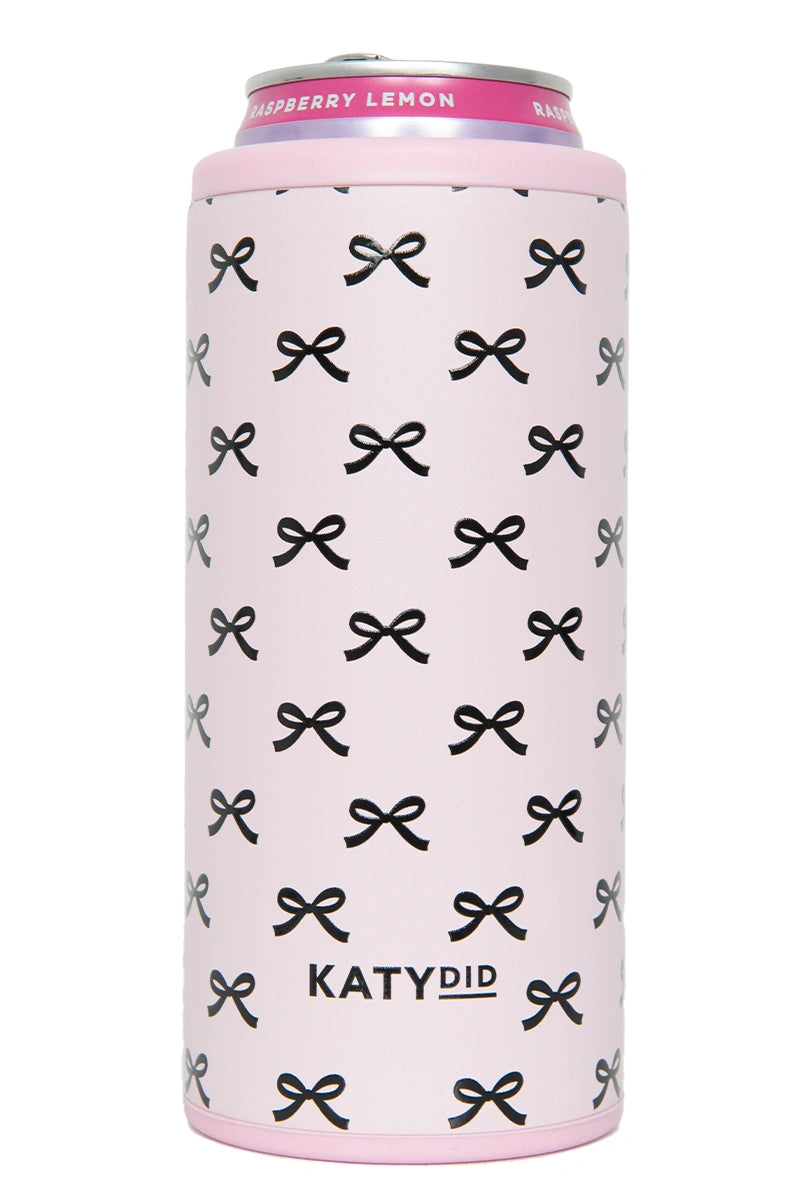 Black & Pink Mini Bows Slim Can Koozie