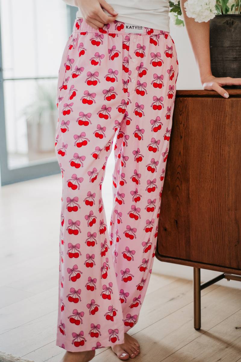 Cherry Bows All Over Casual Boxer Pants