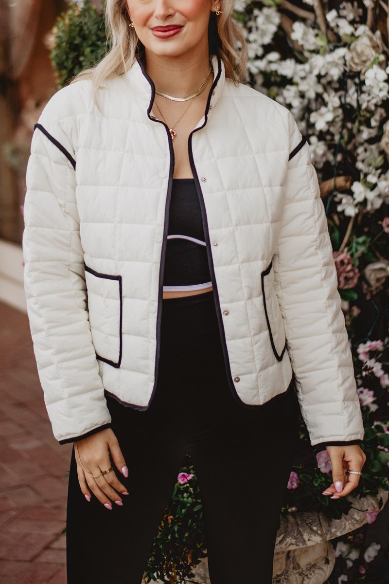 White Wholesale Quilted Trim Jacket