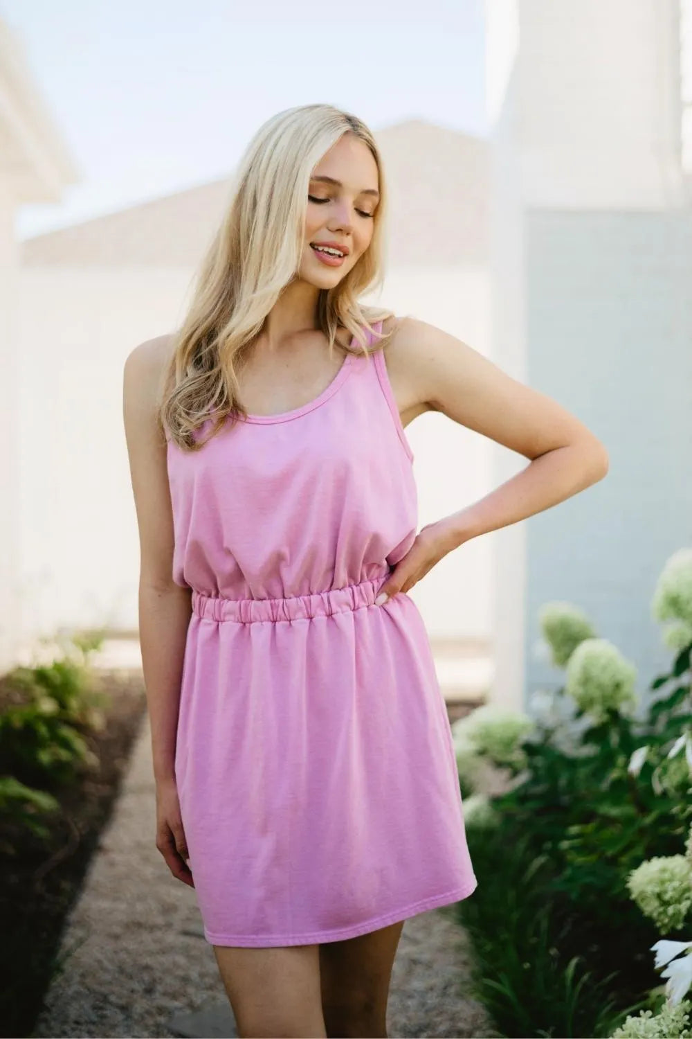 Pink Garment Washed Wholesale Summer Mini Dress