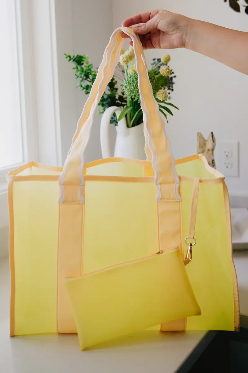 Yellow Scalloped Handle Jelly Tote Bag Wholesale