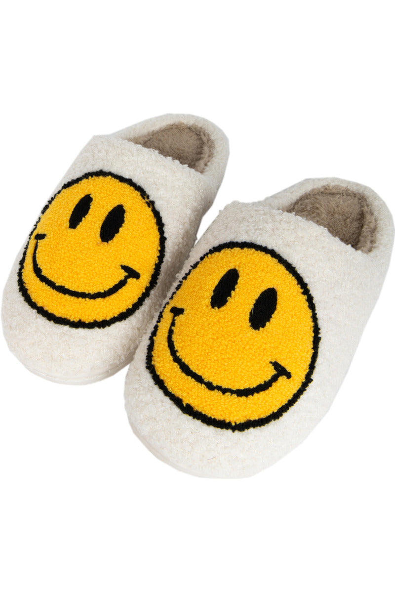White Fuzzy Wholesale Happy Face Slippers
